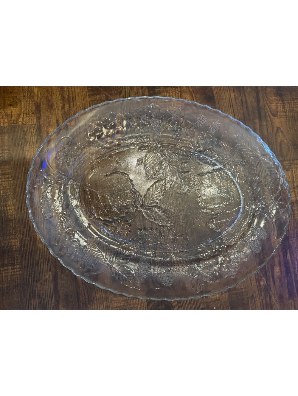 Anchor Hocking Harvest Grape Clear Glass Oval Serving Platter 18” Vintage
